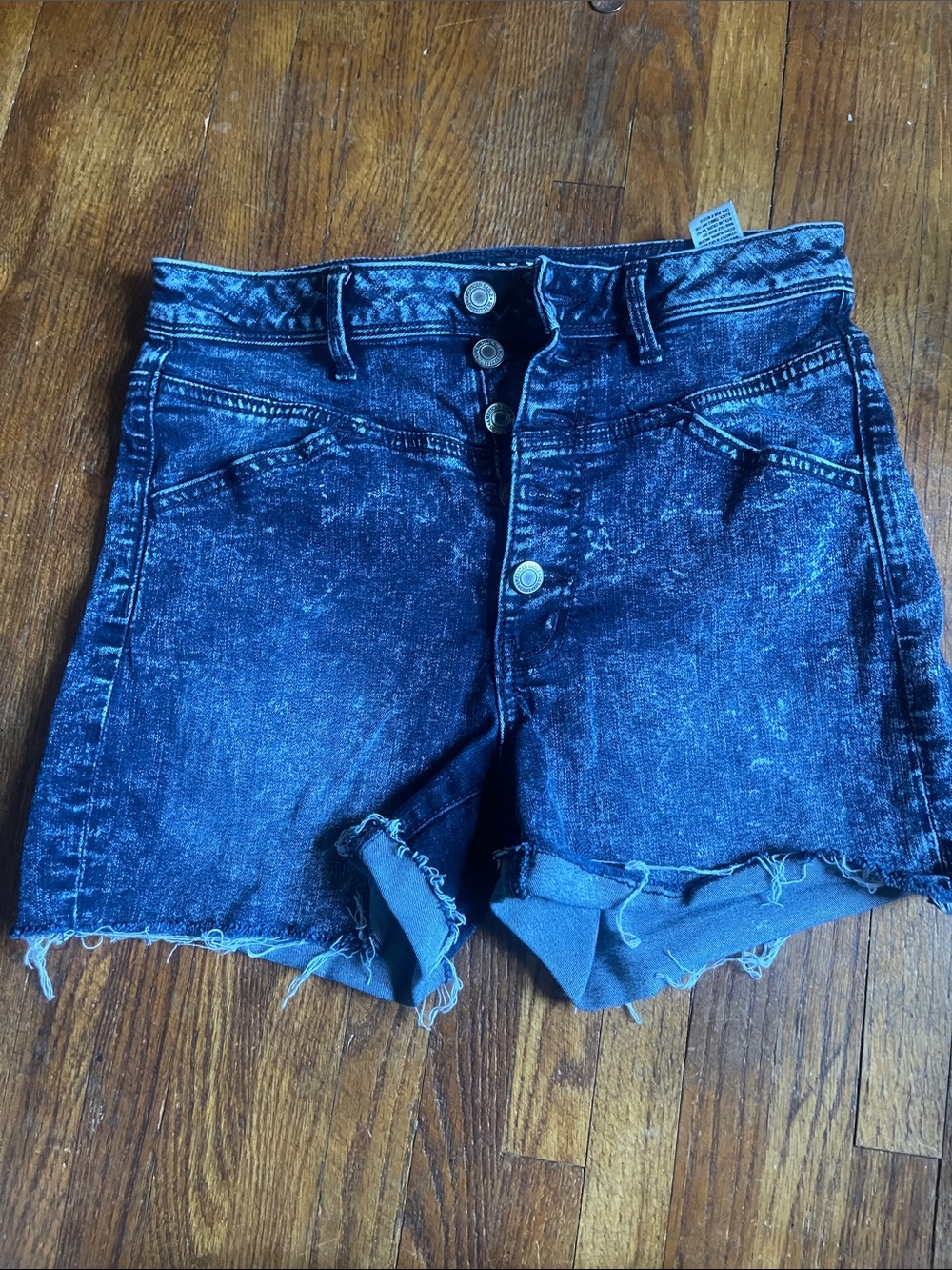 American Eagle Outfitters Dark Blue High-Rise Button-Front Jean Shorts
